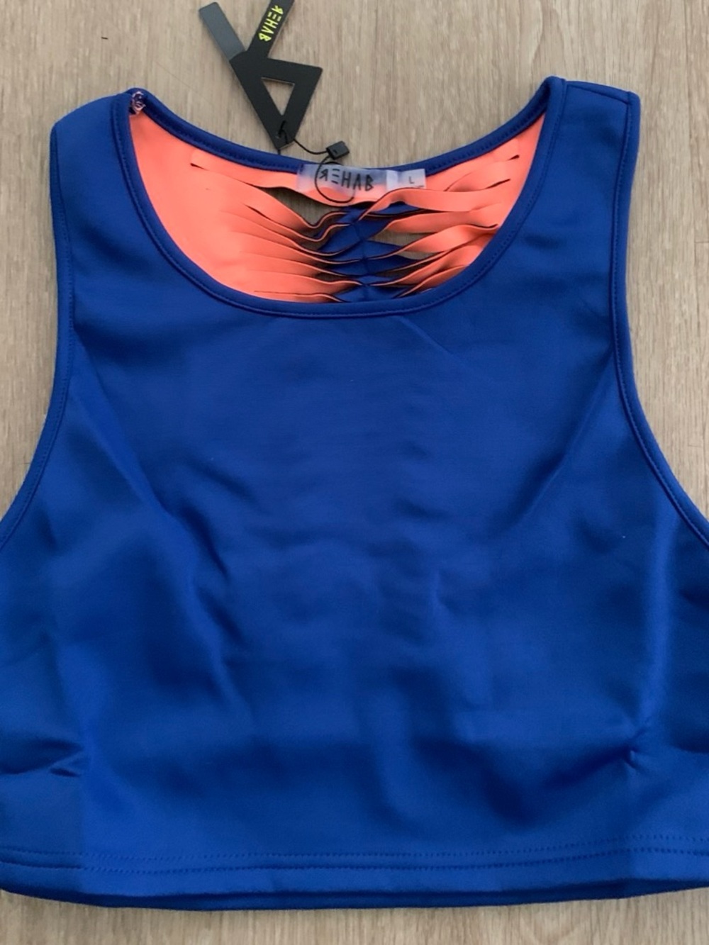 Rehab Royal Blue Crop Tank with Neon Coral Lining